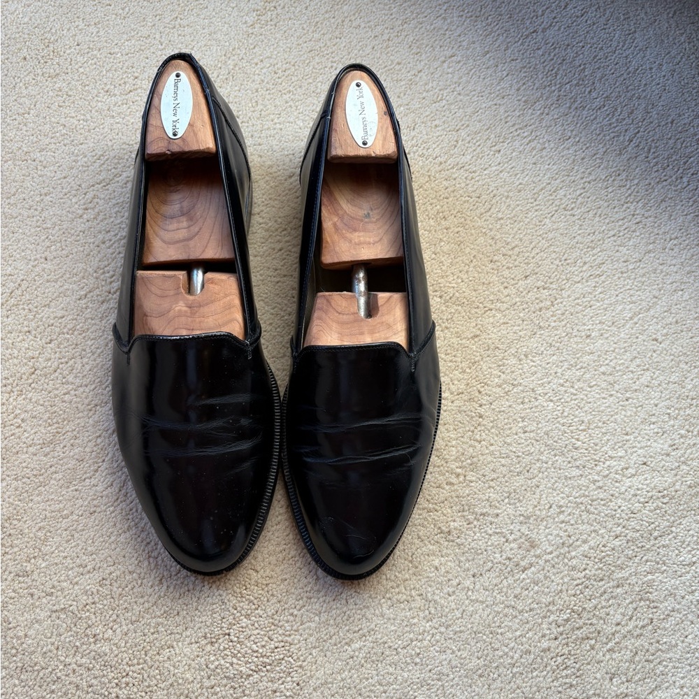 Barneys New York Classic Black Leather Tuxedo Loafers Price Drop